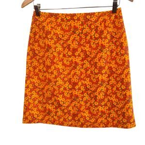 VINTAGE CASUAL CORNER ORANGE FLORAL MINI SKIRT COTTON
